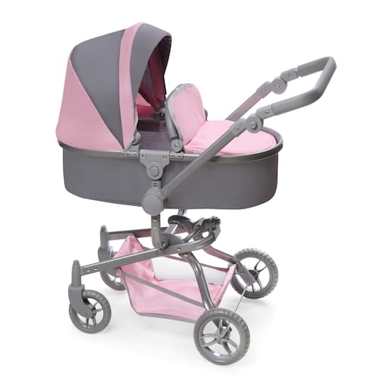 Badger Basket Gray &#x26; Pink Daydream Multi-Function Single Doll Pram &#x26; Stroller